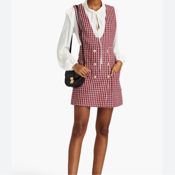 Maje Russi Trompe-l'ail Woven Tweed Mini Pinafore Dress FR 36 / US Small - Picture 11 of 12